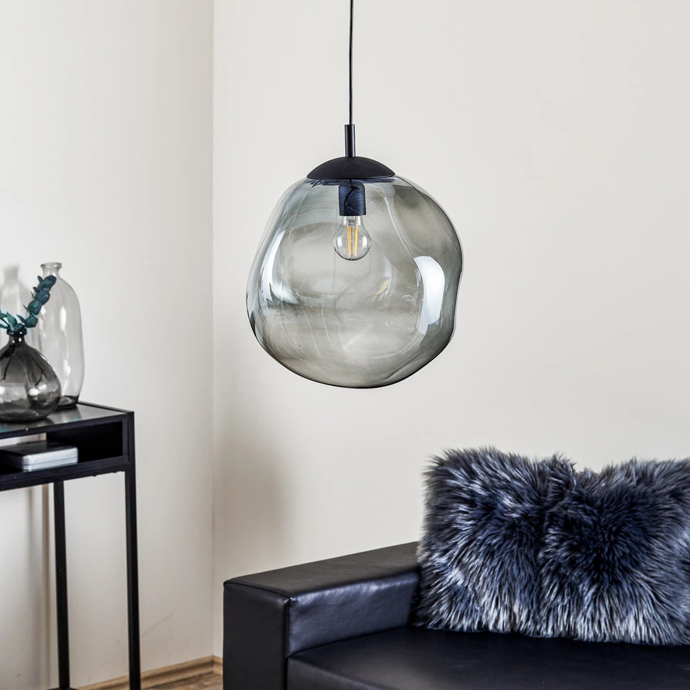 Plafonnier à suspension réglable Suspension en verre Sol, Ø 35cm, noir/gris fumée