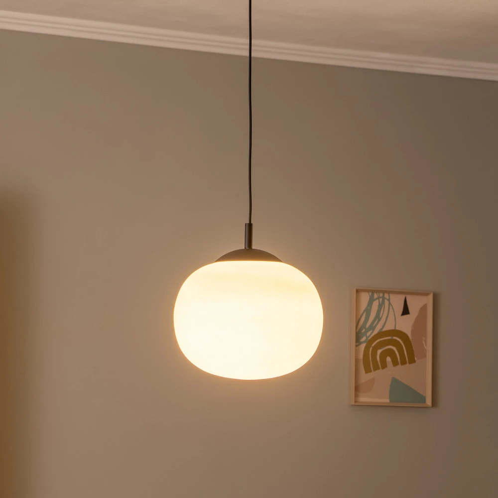 Plafonnier à suspension réglable Suspension Vibe, verre blanc opalin, Ø 30 cm