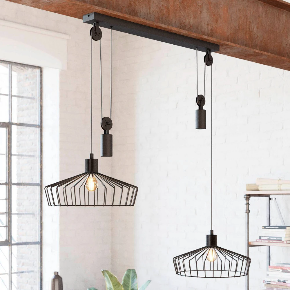 Plafonnier à suspension réglable Suspension Winkworth abat-jour cage 2 lampes