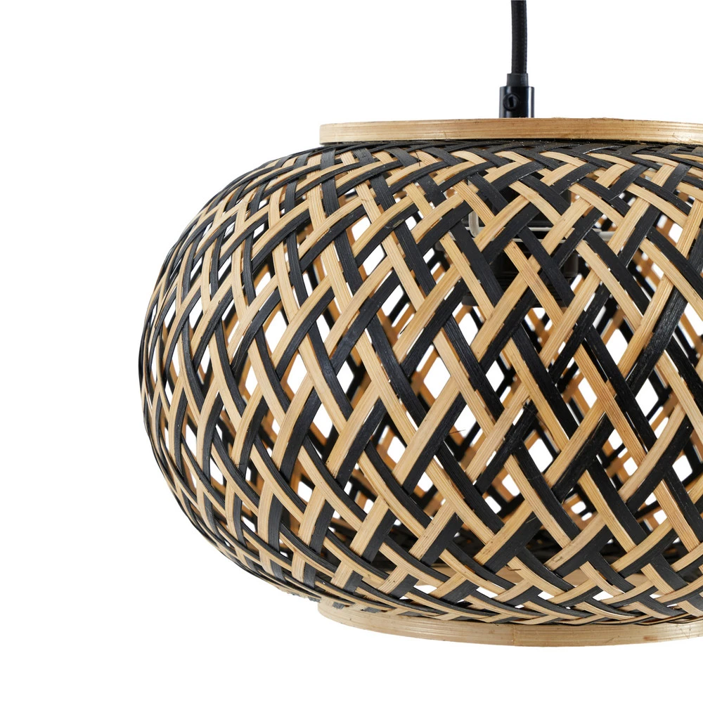 Plaque de plafond LED Lindby suspension Nerys, 3 lampes, noir, bambou, 1.120 cm