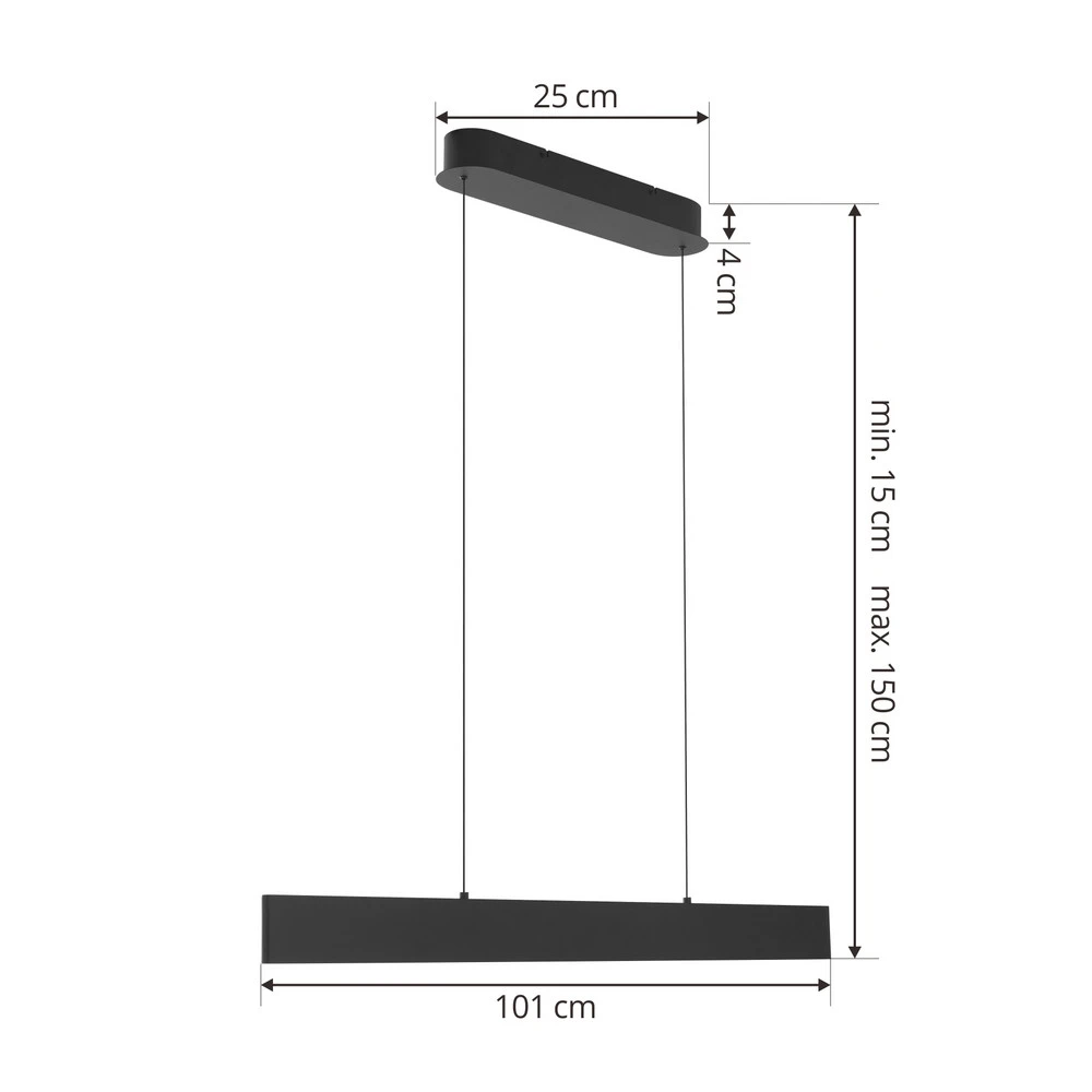 Plaque de plafond LED Lucande Suspension LED Philine, longueur 101 cm noir fer