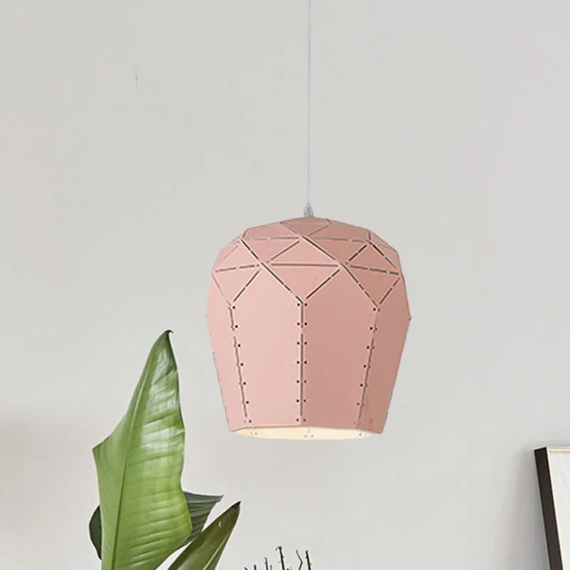 Plaque de plafond LED Luminaire suspendu récent en verre à vin, plafonnier suspendu en métal à 1 lumière en rose/gris