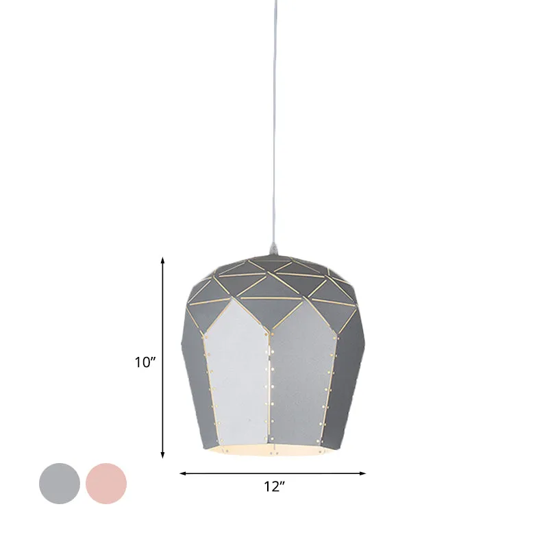 Plaque de plafond LED Luminaire suspendu récent en verre à vin, plafonnier suspendu en métal à 1 lumière en rose/gris