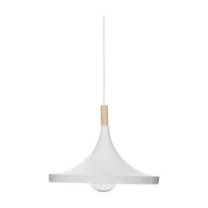 Plaque de plafond LED Luminaire Suspension en Bois et Métal Blanc D 32 cm