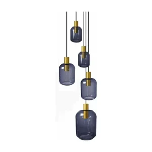 Plaque de plafond LED Lustre doré 5 pendels verre bleu 100 cm..