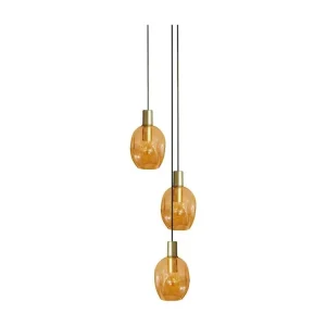 Plaque de plafond LED lustre doré 3 pendels verre bulléambre 100 cm..