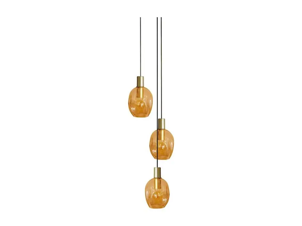 Plaque de plafond LED lustre doré 3 pendels verre bulléambre 100 cm..
