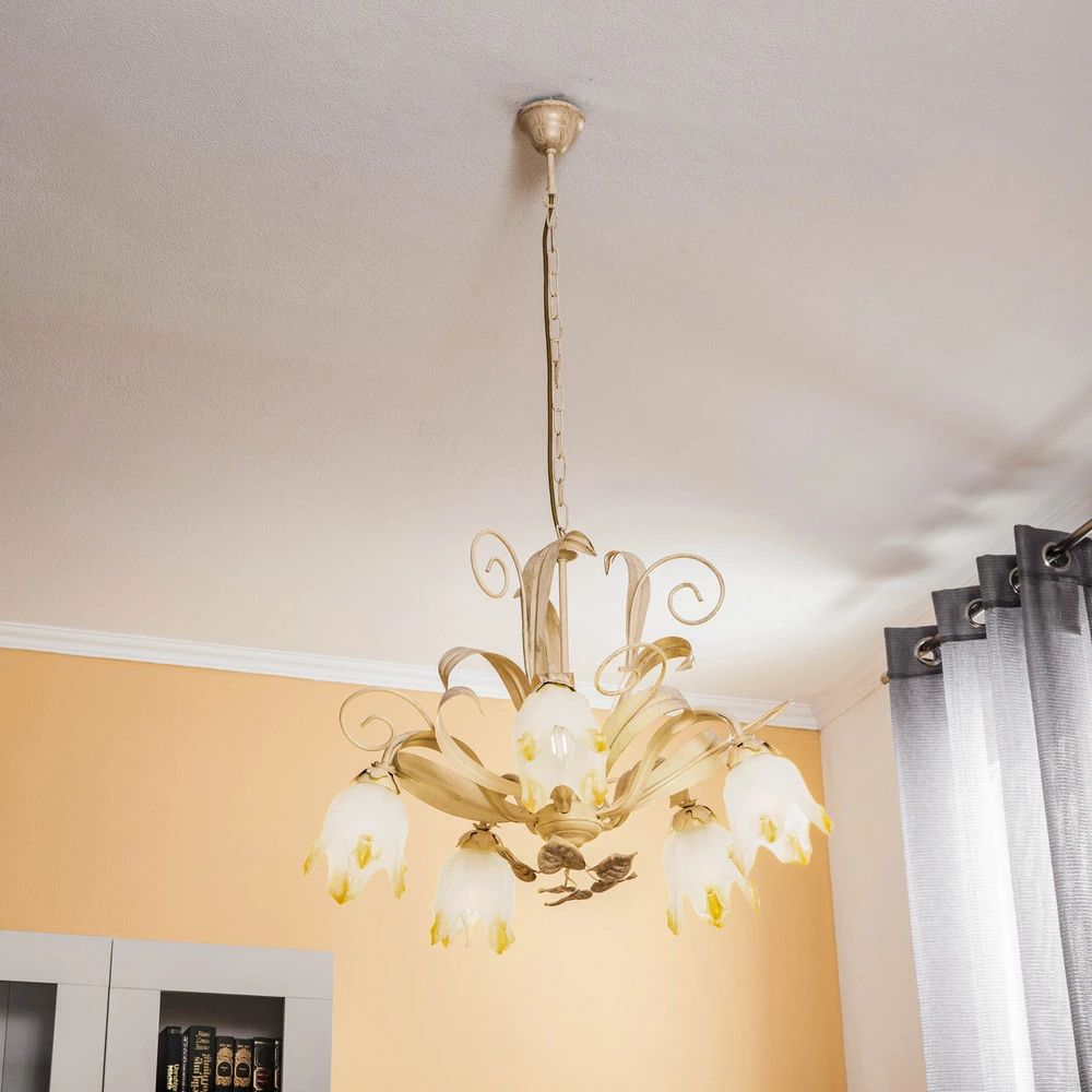 Plaque de plafond LED Lustre Elena de style florentin, cinq lampes