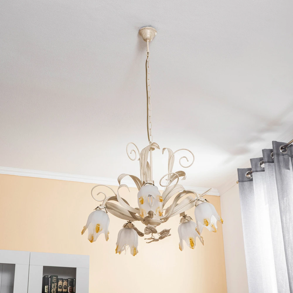 Plaque de plafond LED Lustre Elena de style florentin, cinq lampes