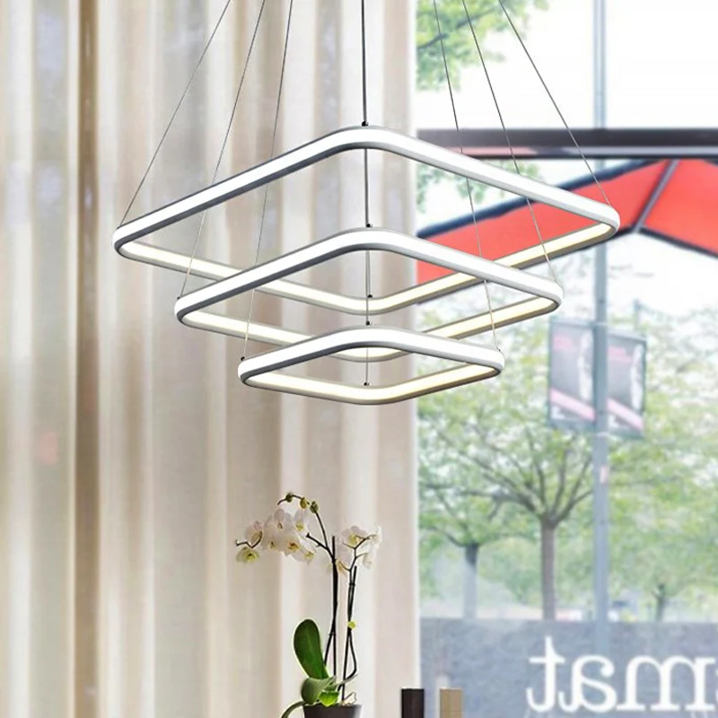 Plaque de plafond LED Lustre suspendu en acrylique blanc, pendentif de plafond carré à couches simples, lumière blanche/ch...