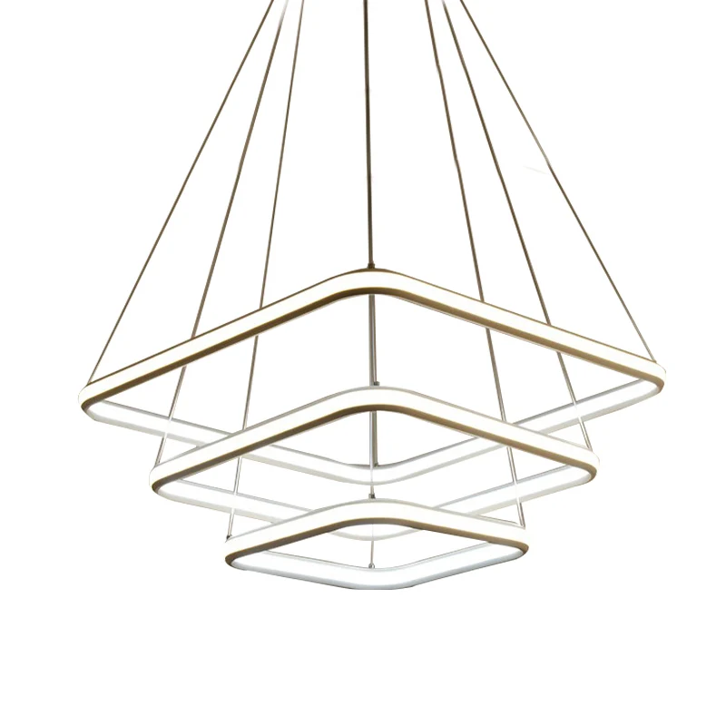 Plaque de plafond LED Lustre suspendu en acrylique blanc, pendentif de plafond carré à couches simples, lumière blanche/ch...