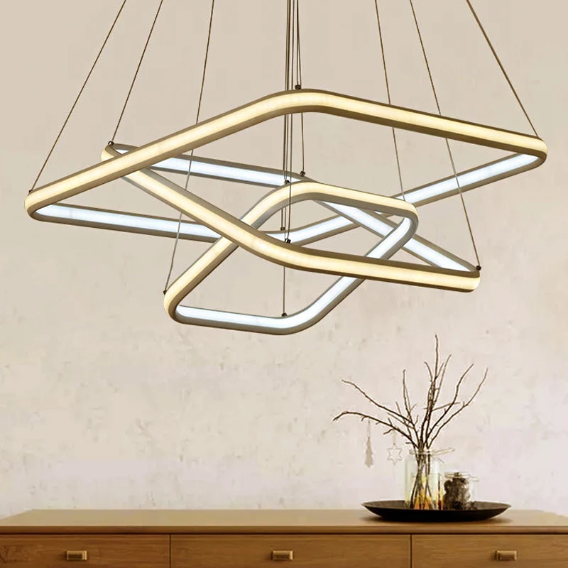 Plaque de plafond LED Lustre suspendu en acrylique blanc, pendentif de plafond carré à couches simples, lumière blanche/ch...