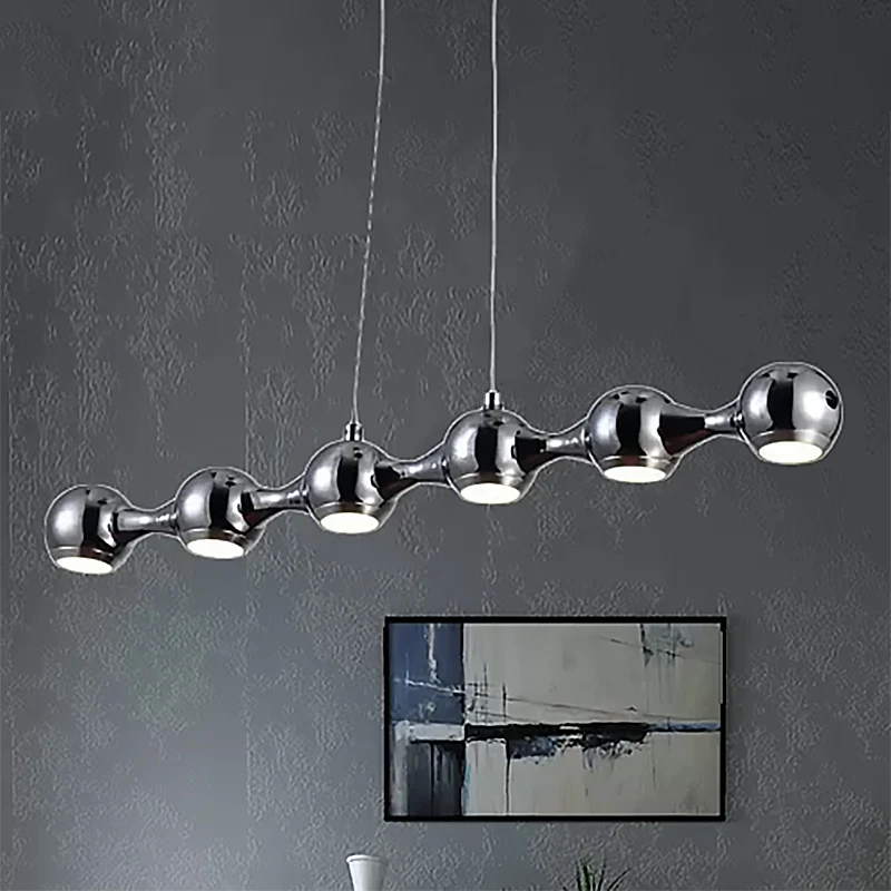 Plaque de plafond LED Plafonnier suspendu boule récent en métal, 6 lumières chromées, éclairage d'îlot de salon en blanc c...