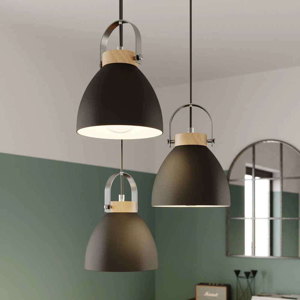 Plaque de plafond LED Suspension Bergen à 3 lampes, ronde, graphite