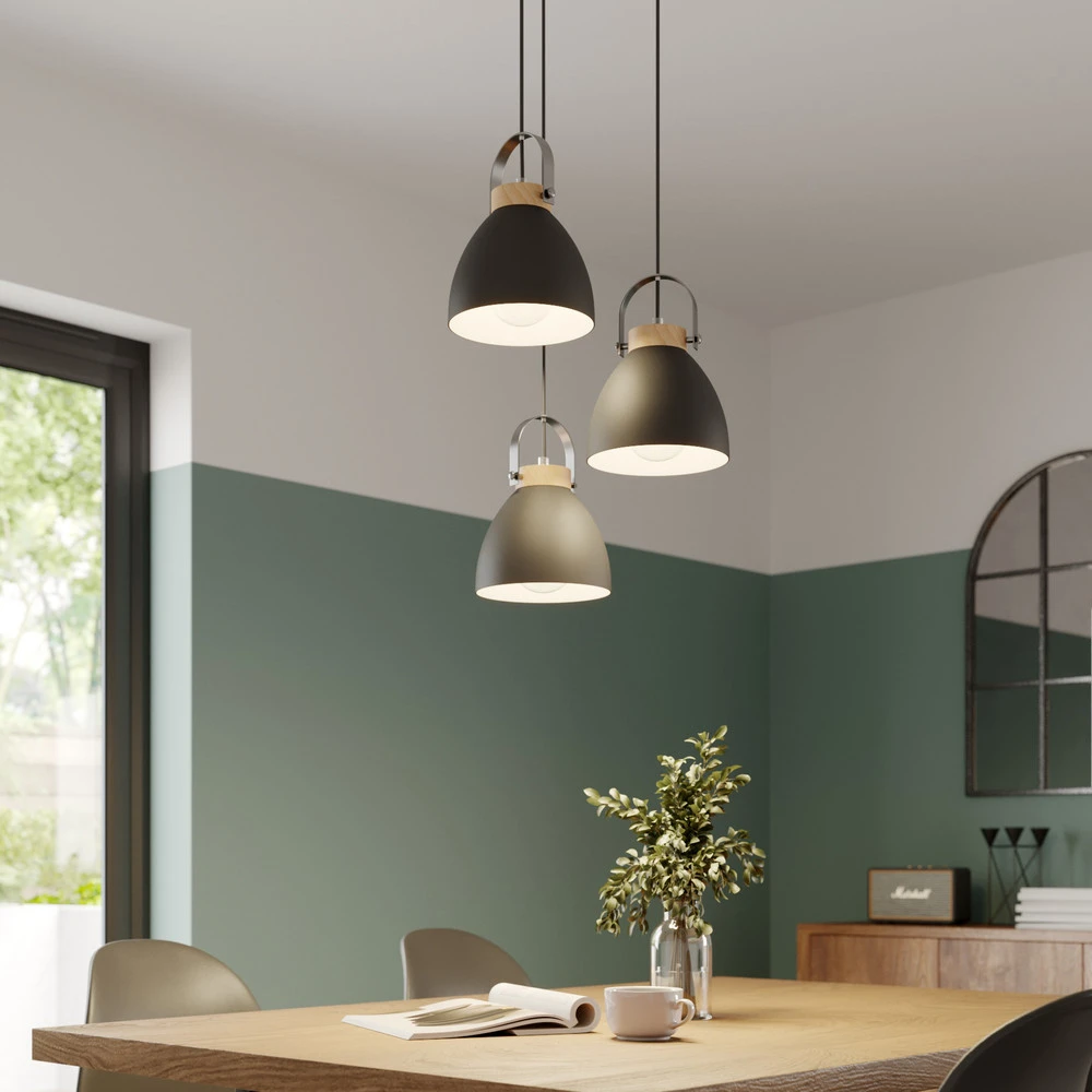 Plaque de plafond LED Suspension Bergen à 3 lampes, ronde, graphite