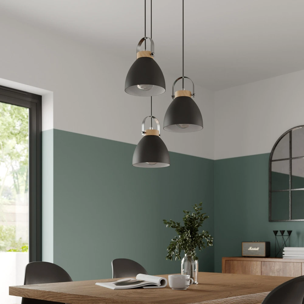 Plaque de plafond LED Suspension Bergen à 3 lampes, ronde, graphite