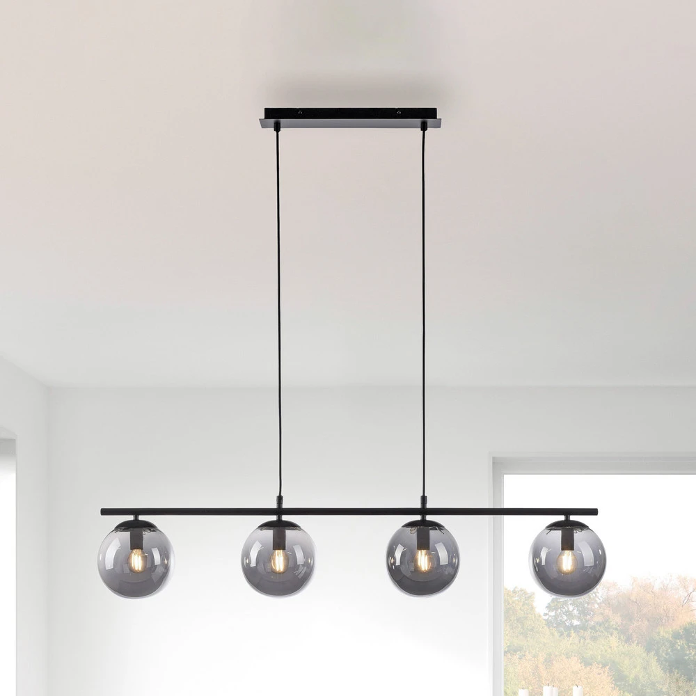 Plaque de plafond LED Suspension Big Widow, boules de verre, à 4 lampes