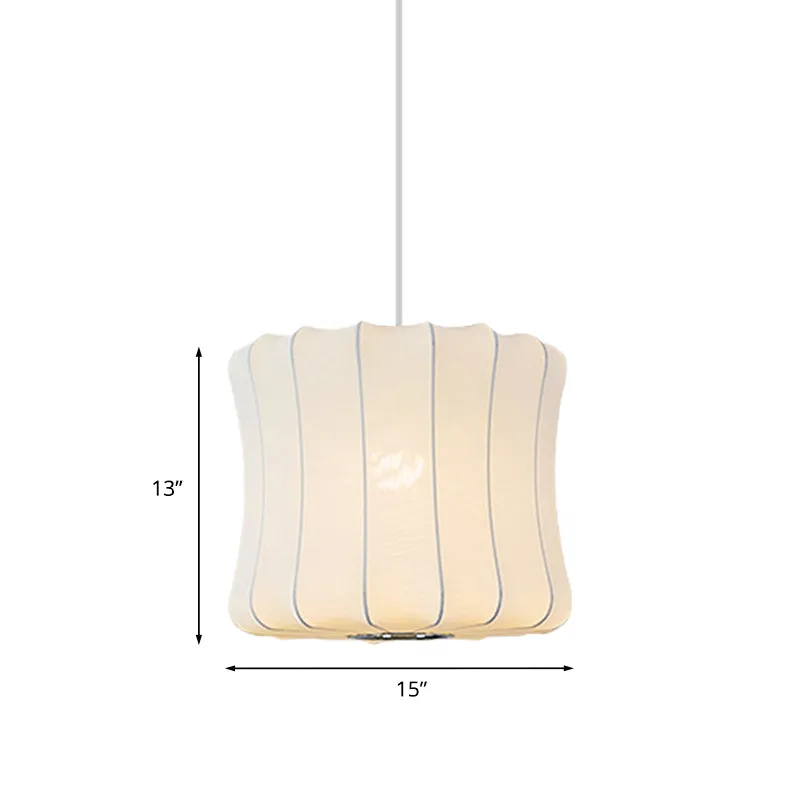Plaque de plafond LED Suspension contemporain à 1 lumière avec abat-jour en tissu, lanterne blanche, plafonnier suspendu