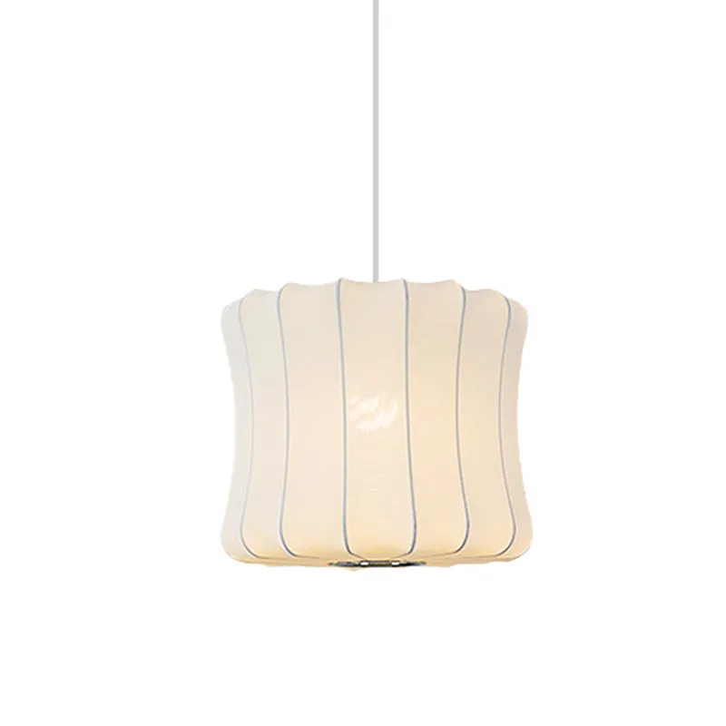 Plaque de plafond LED Suspension contemporain à 1 lumière avec abat-jour en tissu, lanterne blanche, plafonnier suspendu