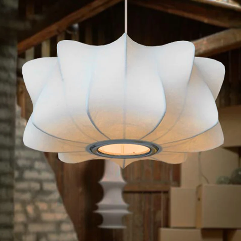 Plaque de plafond LED Suspension contemporain à 1 lumière avec abat-jour en tissu, lanterne blanche, plafonnier suspendu