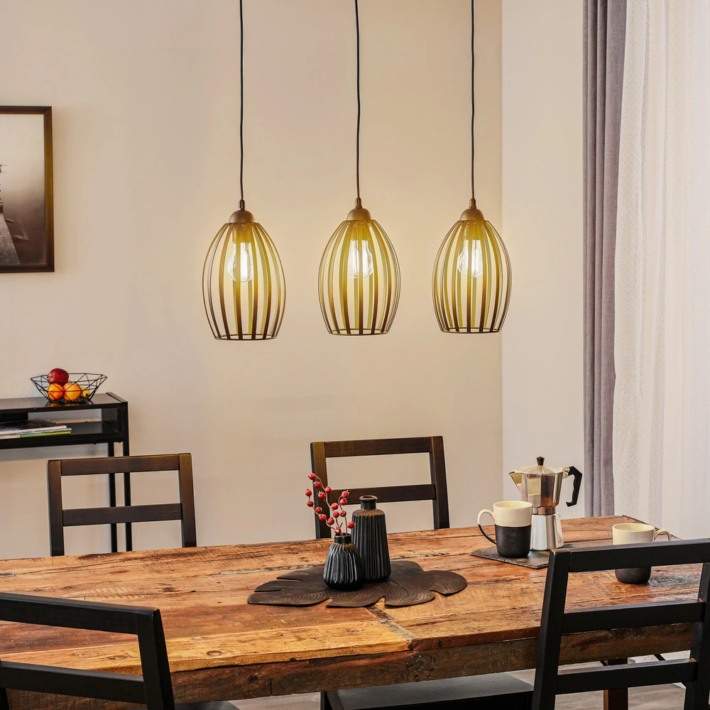 Plaque de plafond LED Suspension Dali en noir, à 3 lampes allongée