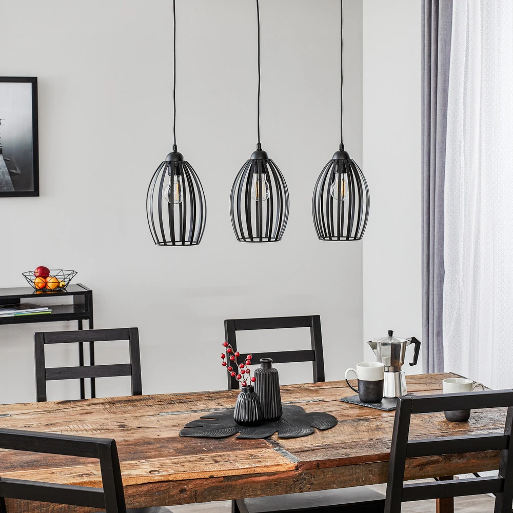 Plaque de plafond LED Suspension Dali en noir, à 3 lampes allongée