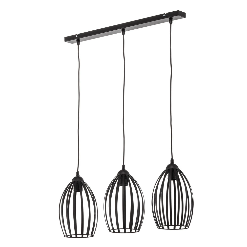 Plaque de plafond LED Suspension Dali en noir, à 3 lampes allongée