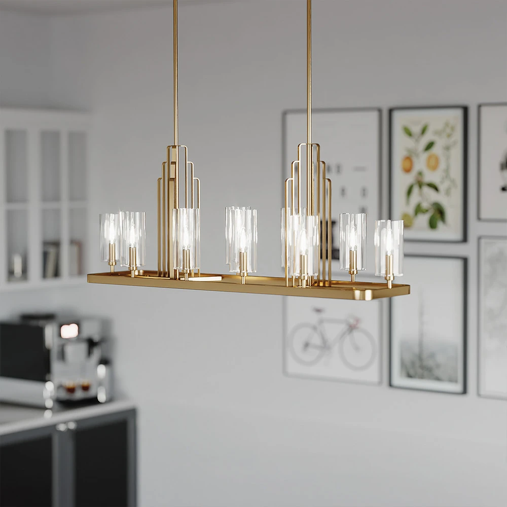Plaque de plafond LED Suspension Kimrose, à 10 lampes, laiton