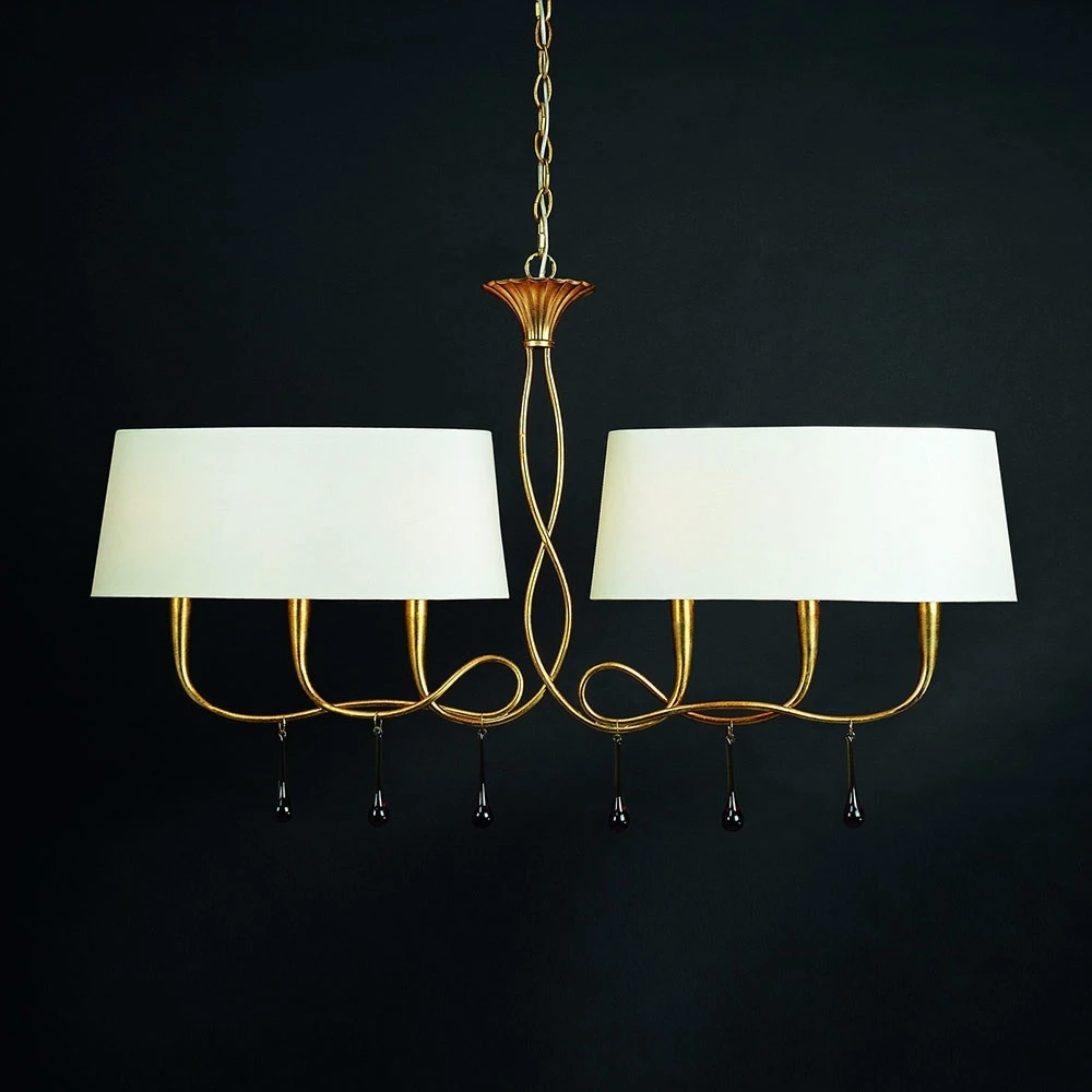 Plaque de plafond LED Suspension à 6 lampes Paola de couleur or et crème
