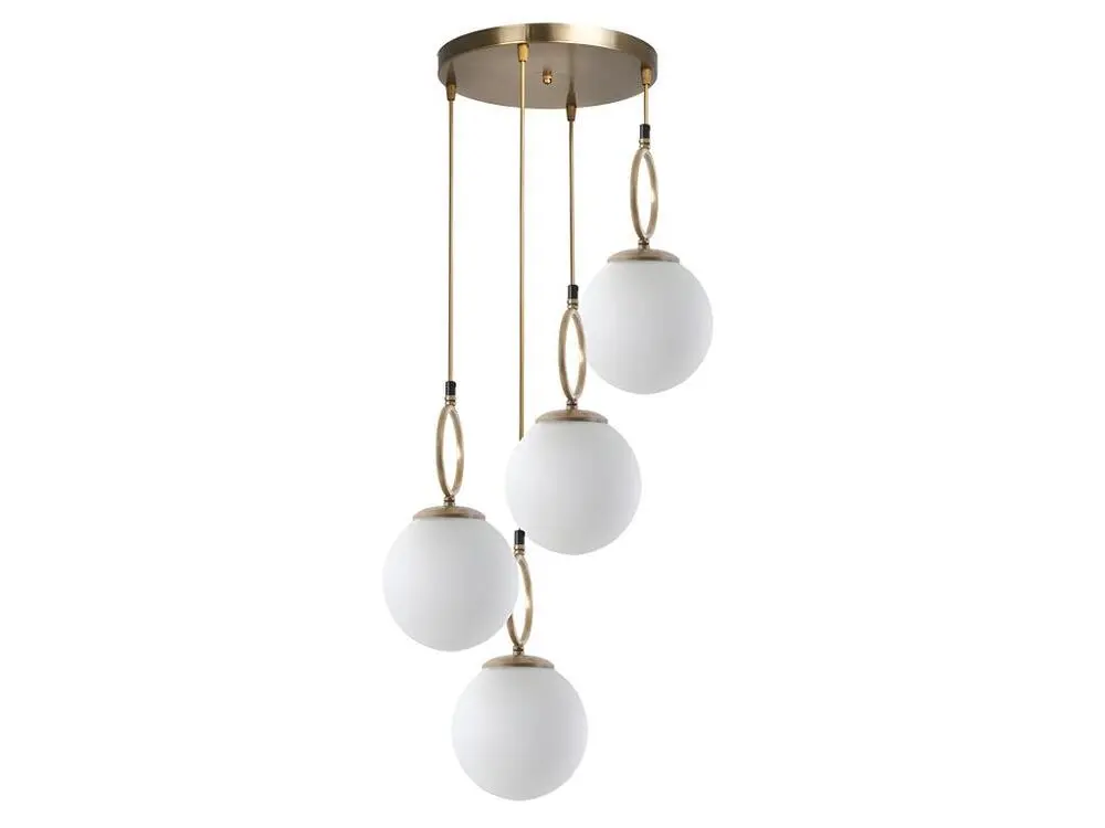Plaque de plafond LED Suspension en métal 4 globes - Luminaire D. 30 x H. 70 cm - Blanc et cuivre - ASROUN