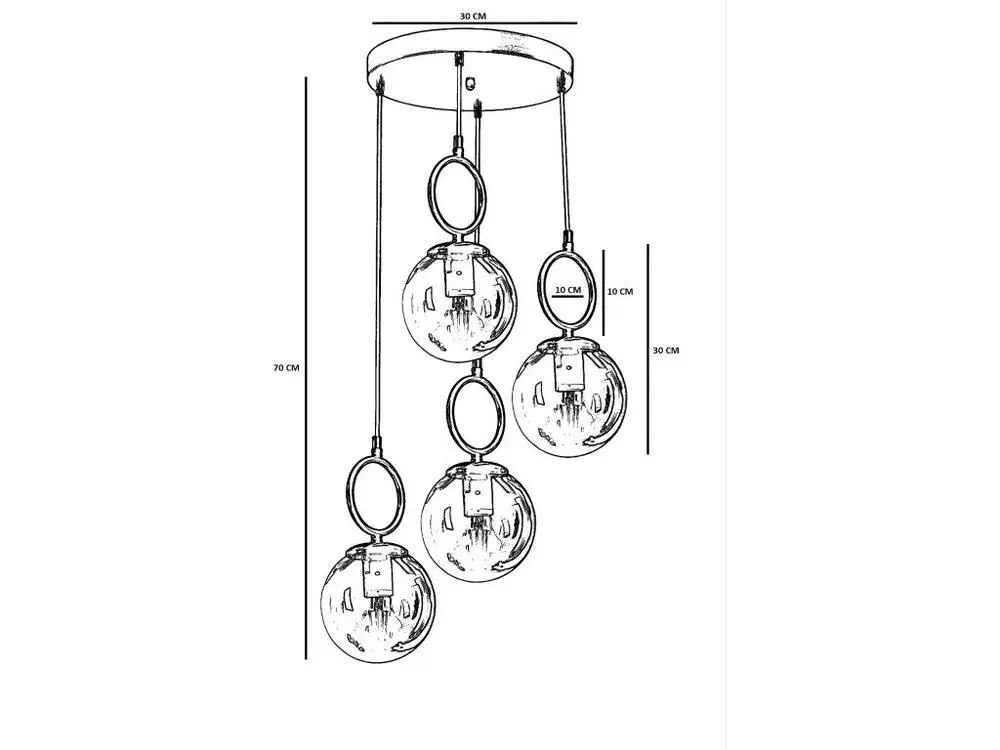Plaque de plafond LED Suspension en métal 4 globes - Luminaire D. 30 x H. 70 cm - Blanc et cuivre - ASROUN