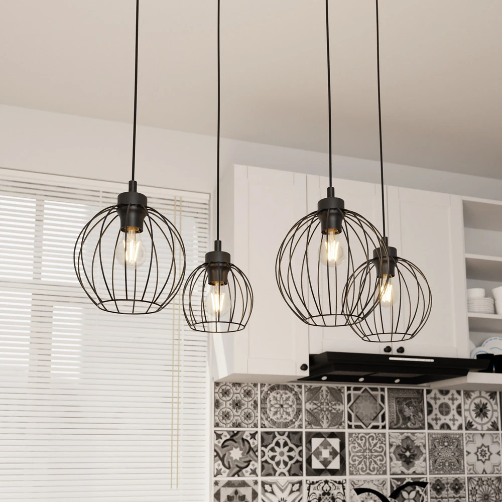 Plaque de plafond LED Suspension Nando, 4 lampes, 70 cm, noir, métal, E27