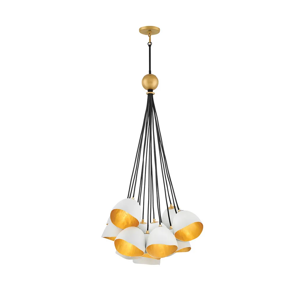 Plaque de plafond LED Suspension Nula faisceau, blanche/dorée, 15 lampes