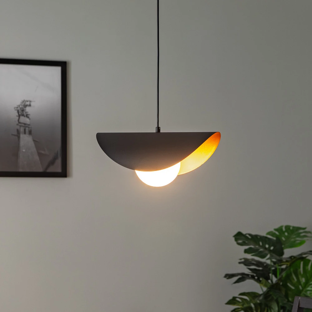 Plaque de plafond LED Suspension Vatoz 2866 à 1 lampe, noir, verre opalin