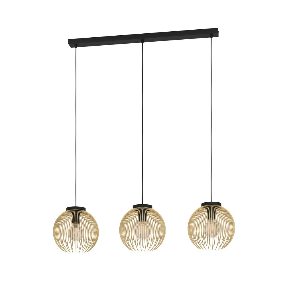 Plaque de plafond LED Suspension Venezuela, noir/or, à 3 lampes