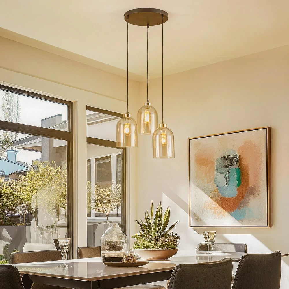 Plaque de plafond LED Suspension en verre Sapito, à 3 lampes, ambrée