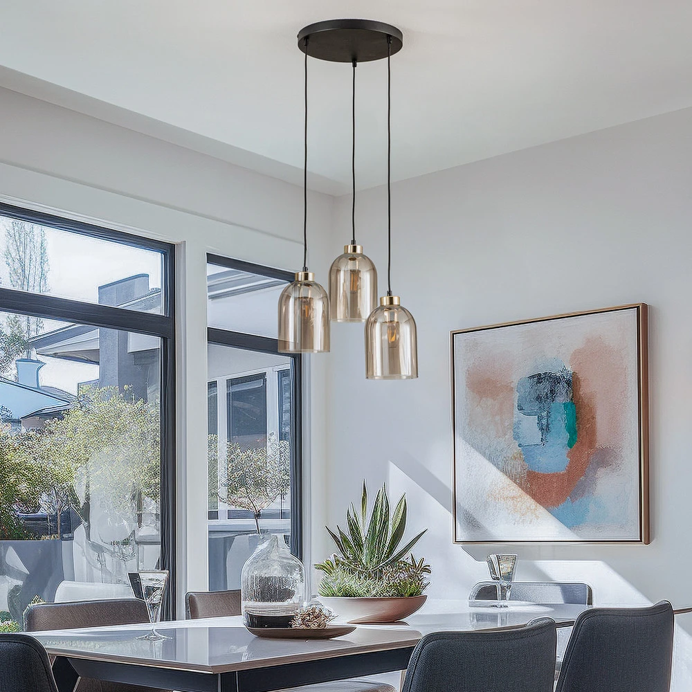 Plaque de plafond LED Suspension en verre Sapito, à 3 lampes, ambrée