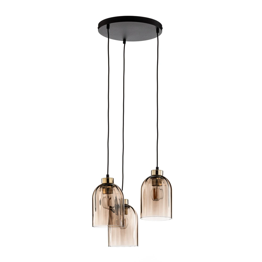 Plaque de plafond LED Suspension en verre Sapito, à 3 lampes, ambrée