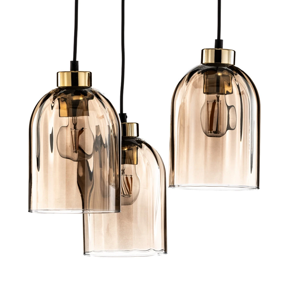Plaque de plafond LED Suspension en verre Sapito, à 3 lampes, ambrée