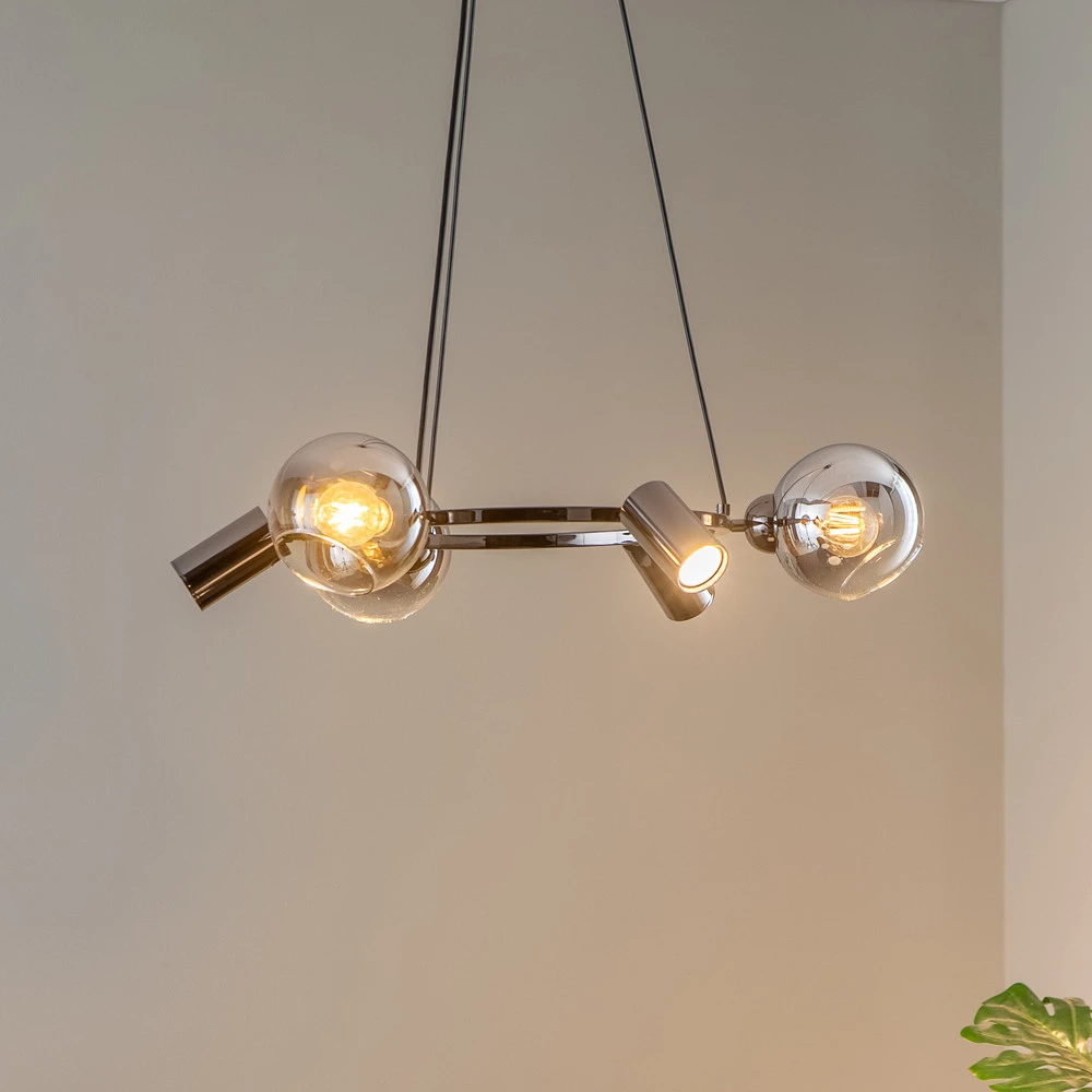 Plaque de plafond LED Suspension Zerde 3+3 Ø 67cm noire-chromée 6 lampes