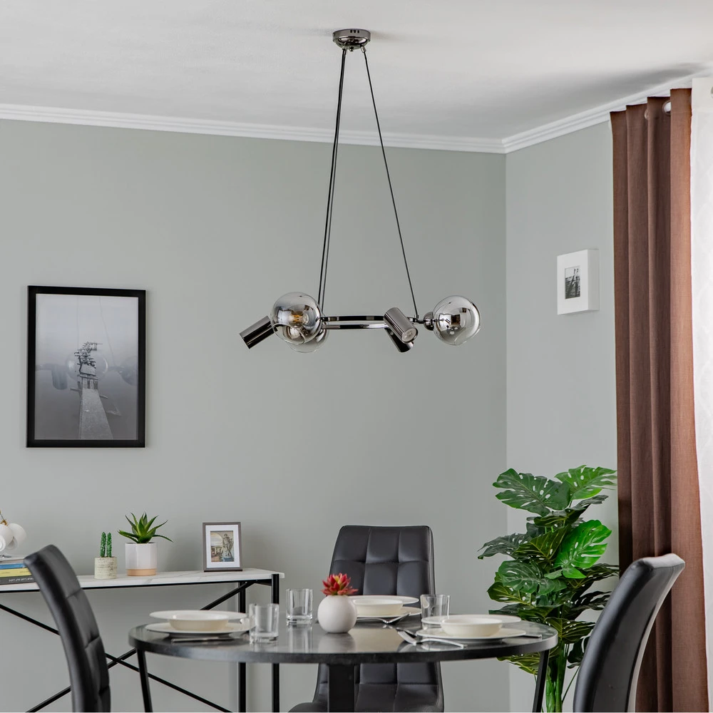 Plaque de plafond LED Suspension Zerde 3+3 Ø 67cm noire-chromée 6 lampes
