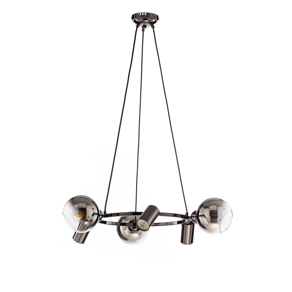 Plaque de plafond LED Suspension Zerde 3+3 Ø 67cm noire-chromée 6 lampes