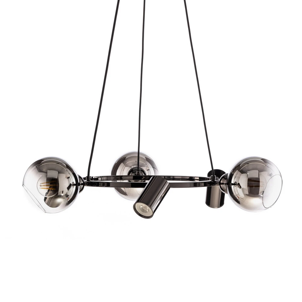 Plaque de plafond LED Suspension Zerde 3+3 Ø 67cm noire-chromée 6 lampes
