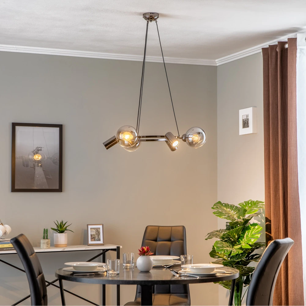 Plaque de plafond LED Suspension Zerde 3+3 Ø 67cm noire-chromée 6 lampes