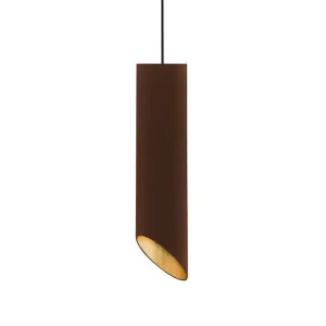 ROND COUPÈ Suspension, 1x GU10, max 33W, métal, marron corten/feuille argent, D.6cm x H30cm avec LED intégrée non remplaçable