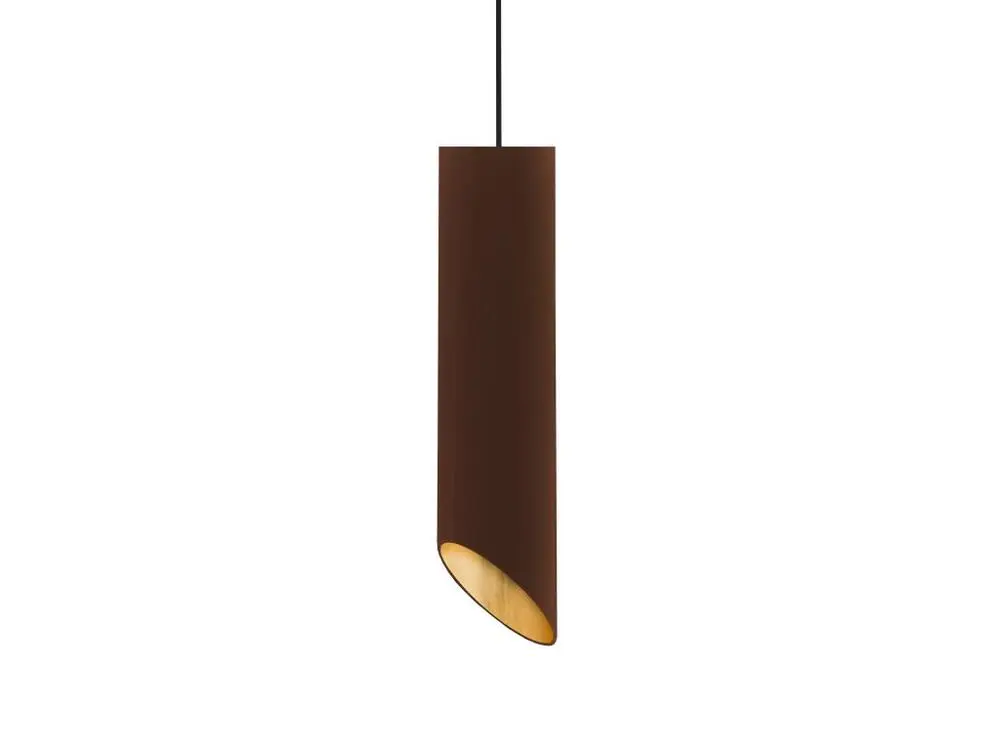ROND COUPÈ Suspension, 1x GU10, max 33W, métal, marron corten/feuille argent, D.6cm x H30cm avec LED intégrée non remplaçable