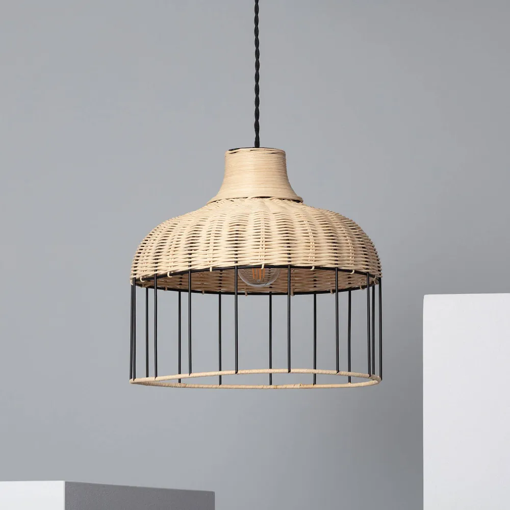 Sliema lampe suspendue en métal avec éclairage LED et rotin. en acrylique dépoli
