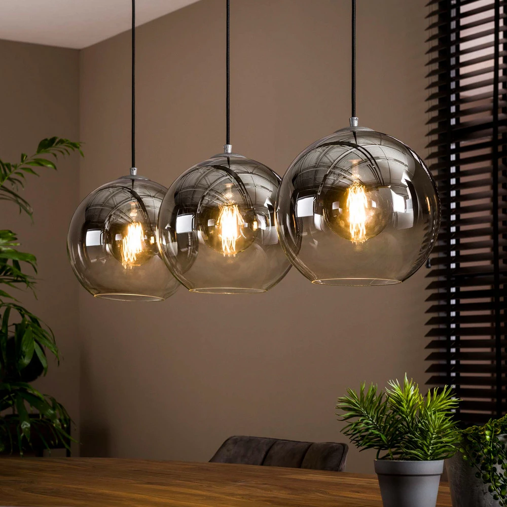 Suspension Allessandra à 3 lampes, Ø 29 cm, gris fumé, verre pour entrée et couloir