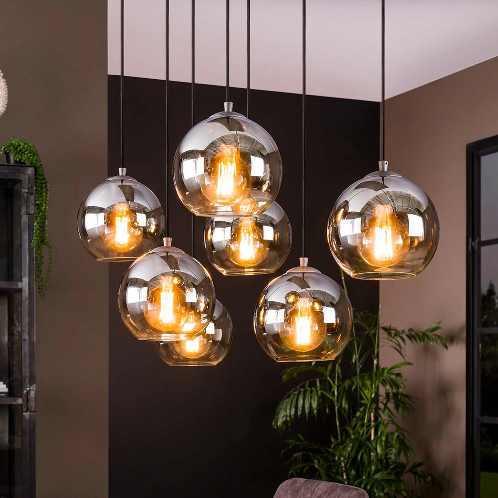 Suspension Allessandra à 7 lampes, Ø 18 cm, gris fumé, verre - Installation Facile