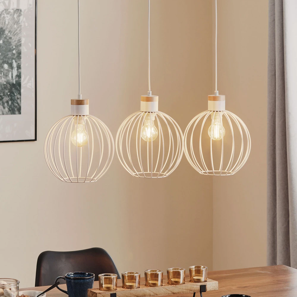 Suspension Barbado, à 3 lampes en blanc avec diffuseur opale